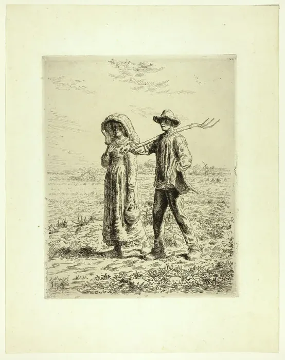 Framed Print : Peasants Going to Work, 1863. Creator: Jean Francois Millet Framed Print : Peasants Going to Work, 1863. Creator: Jean Francois Millet