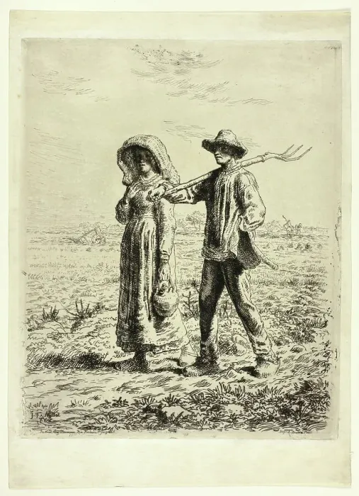 Framed Print : Peasants Going to Work, 1863. Creator: Jean Francois Millet Framed Print : Peasants Going to Work, 1863. Creator: Jean Francois Millet