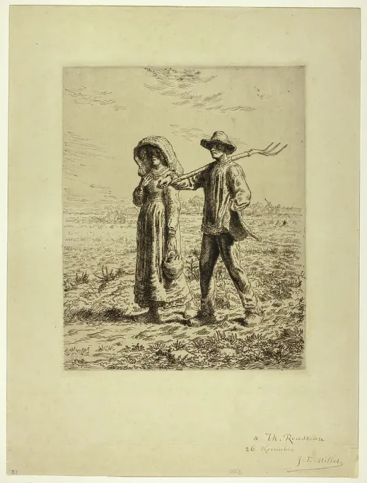 Framed Print : Peasants Going to Work, 1863. Creator: Jean Francois Millet Framed Print : Peasants Going to Work, 1863. Creator: Jean Francois Millet