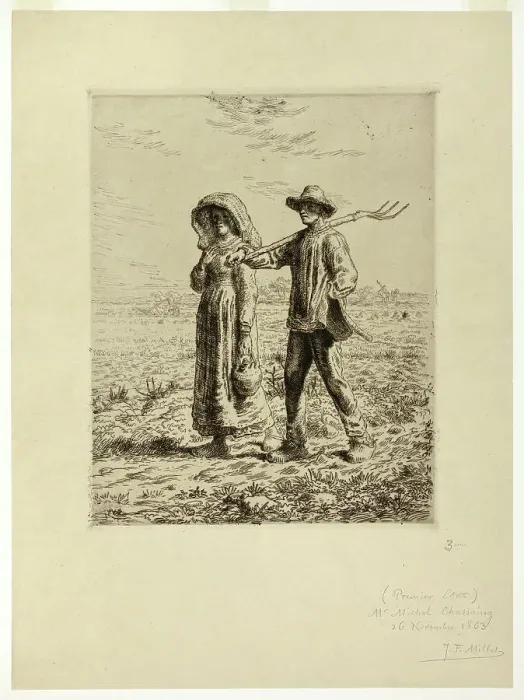 Framed Print : Peasants Going to Work, 1863. Creator: Jean Francois Millet Framed Print : Peasants Going to Work, 1863. Creator: Jean Francois Millet