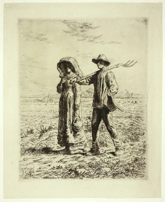 Framed Print : Peasants Going to Work, 1863. Creator: Jean Francois Millet Framed Print : Peasants Going to Work, 1863. Creator: Jean Francois Millet