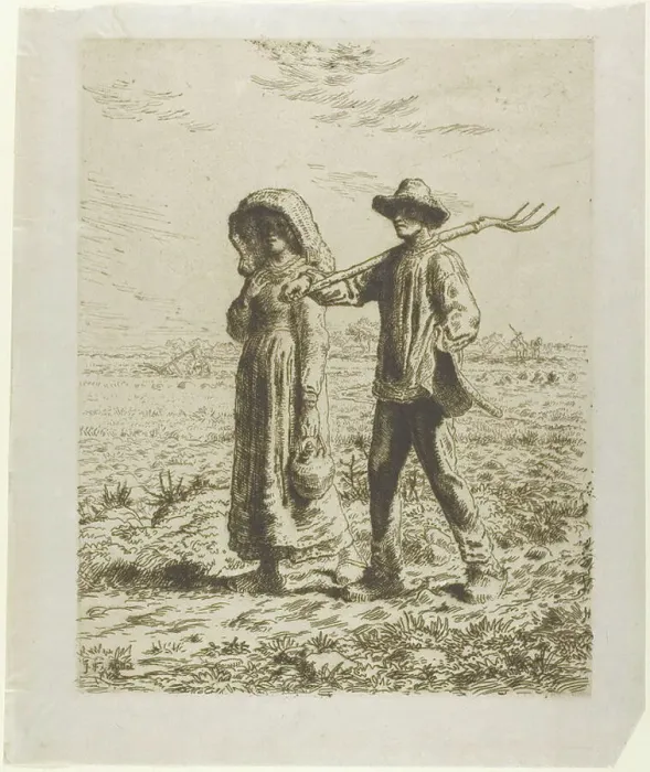Framed Print : Peasants Going to Work, 1863. Creator: Jean Francois Millet Framed Print : Peasants Going to Work, 1863. Creator: Jean Francois Millet