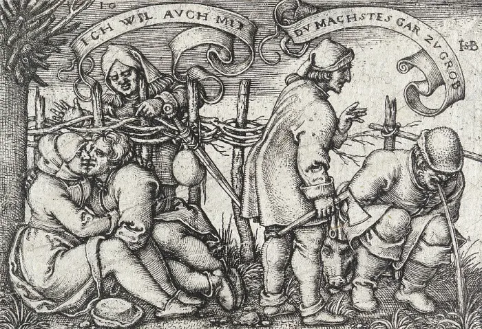 Framed Print : Peasants Behind the Hedge, 1547. Creator: Sebald Beham Framed Print : Peasants Behind the Hedge, 1547. Creator: Sebald Beham