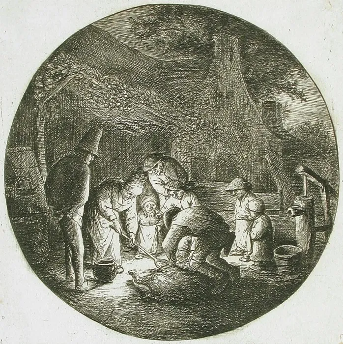 Framed Print : Peasants Killing a Pig, c1642. Creator: Adriaen van Ostade Framed Print : Peasants Killing a Pig, c1642. Creator: Adriaen van Ostade