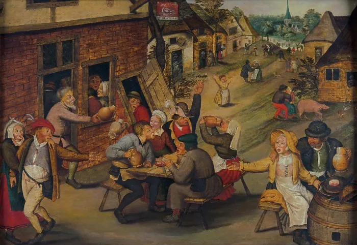 Framed Print : Peasants Making Merry outside a Tavern 'The Swan', 1625-1630. Creator: Brueghel, Pieter, the Younger (1564-1638) Framed Print : Peasants Making Merry outside a Tavern 'The Swan', 1625-1630. Creator: Brueghel, Pieter, the Younger (1564-1638)