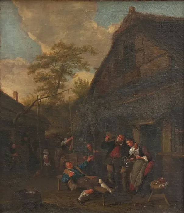 Framed Print : Peasants outside an Inn, 1675-1704. Creator: Cornelis Dusart