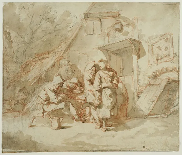 Framed Print : Peasants outside an inn. Creator: Cornelis Bega Framed Print : Peasants outside an inn. Creator: Cornelis Bega