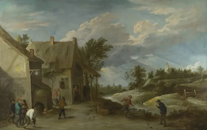 Framed Print : Peasants playing Bowls outside a Village Inn, c. 1660. Artist: Teniers, David, the Younger (1610-1690) Framed Print : Peasants playing Bowls outside a Village Inn, c. 1660. Artist: Teniers, David, the Younger (1610-1690)