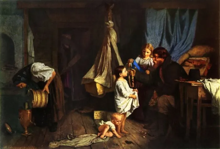 Framed Print : In a Peasants Room, 1870, (1965). Creator: Alexei Ivanovich Korzukhin Framed Print : In a Peasants Room, 1870, (1965). Creator: Alexei Ivanovich Korzukhin