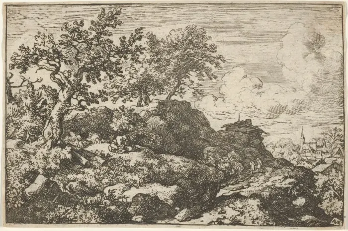 Framed Print : The Two Peasants Seated on the Hill, 17th century. Creator: Allart van Everdingen Framed Print : The Two Peasants Seated on the Hill, 17th century. Creator: Allart van Everdingen