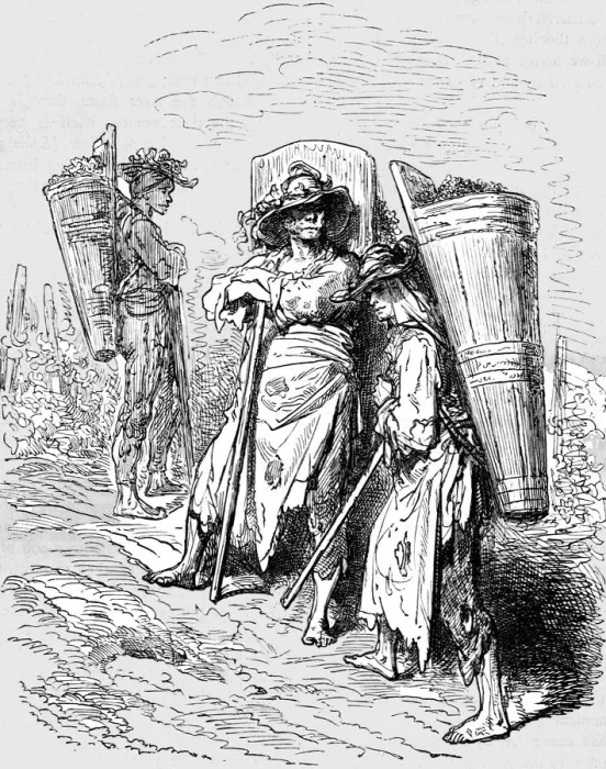 Framed Print : Peasants in the Vineyards of Val De Penas;An Autumn Tour in Andalusia, 1875. Creator: Gustave Doré Framed Print : Peasants in the Vineyards of Val De Penas;An Autumn Tour in Andalusia, 1875. Creator: Gustave Doré