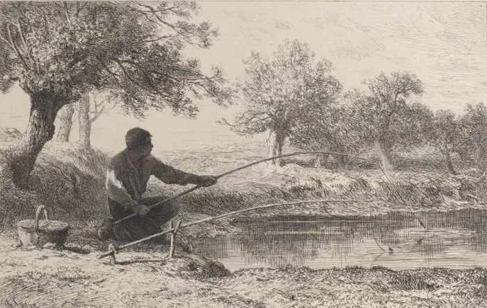 Framed Print : Peche au Vif, 1864. Creator: Charles Emile Jacque Framed Print : Peche au Vif, 1864. Creator: Charles Emile Jacque