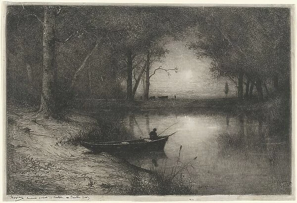 Pêcheur en Canot, au bord d'une Rivière (Fisherman in a Boat), 1887. Creator: Adolphe Appian