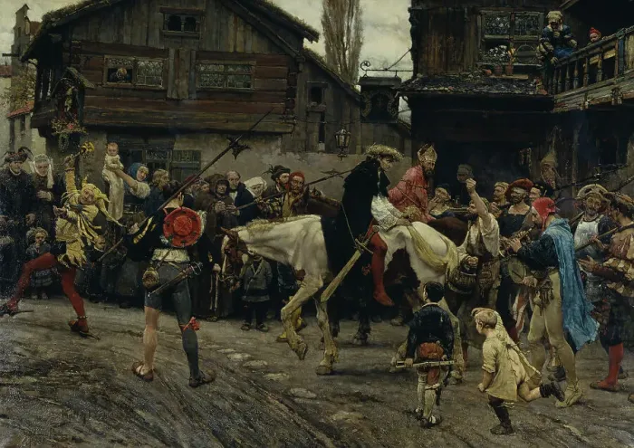 Framed Print : Peder Sunnanväder's and Mäster Knut's Ignominious Entry into Sthlm 1526, 1879. Creator: Carl Gustaf Hellqvist Framed Print : Peder Sunnanväder's and Mäster Knut's Ignominious Entry into Sthlm 1526, 1879. Creator: Carl Gustaf Hellqvist