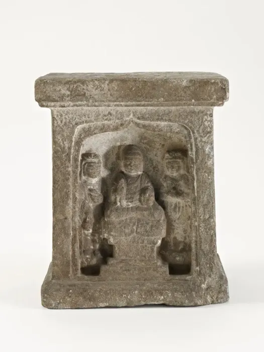 Framed Print : Pedestal with Buddha, bodhisattvas, and monks, Sui dynasty, 581-618. Creator: Unknown