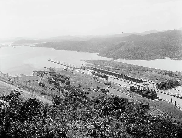 Pedro Miguel Locks, birdseye view, Panama Canal, between 1913 and 1920. Creator: Unknown