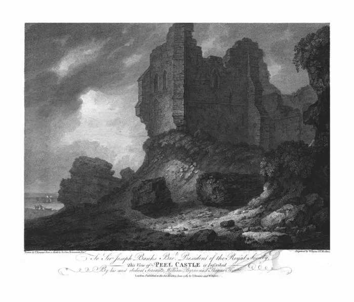 Framed Print : Peel Castle, 1783. Creators: Thomas Hearne, William Byrne, Thomas Medland Framed Print : Peel Castle, 1783. Creators: Thomas Hearne, William Byrne, Thomas Medland
