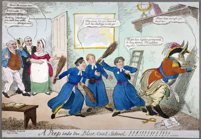 Framed Print : A peep into the Blue Coat School!!!!!!!!!, 1815. Artist Framed Print : A peep into the Blue Coat School!!!!!!!!!, 1815. Artist