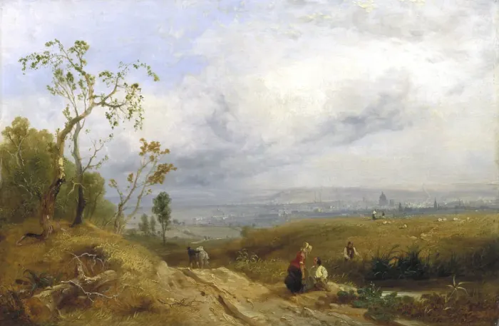 Framed Print : A Peep at the Metropolis from Hampstead Heath, 1841. Artist: James Baker Pyne Framed Print : A Peep at the Metropolis from Hampstead Heath, 1841. Artist: James Baker Pyne