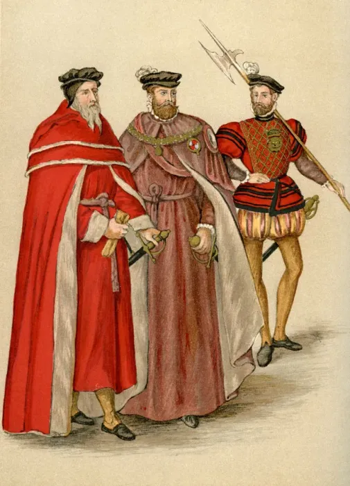 Framed Print : Two peers in their robes, and a halberdier, 16th century (1893)