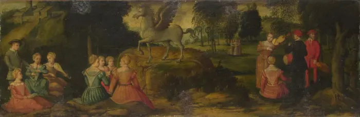 Framed Print : Pegasus and the Muses, c. 1540. Artist: Romanino, Gerolamo (1485 / 6-1566) Framed Print : Pegasus and the Muses, c. 1540. Artist: Romanino, Gerolamo (1485 / 6-1566)