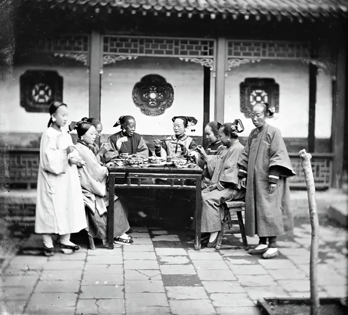 Framed Print : Peking, Pechili province, China: Manchu ladies at a meal table, 1869. Creator: John Thomson Framed Print : Peking, Pechili province, China: Manchu ladies at a meal table, 1869. Creator: John Thomson