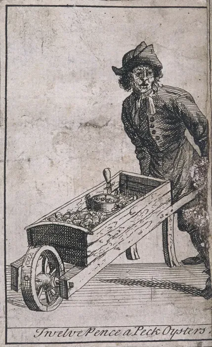 Framed Print : Twelve Pence a Peck Oysters, Cries of London, (c1688?) Framed Print : Twelve Pence a Peck Oysters, Cries of London, (c1688?)