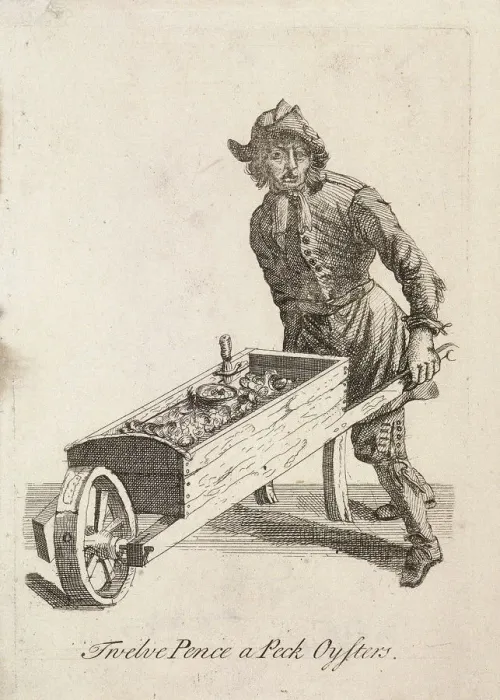 Framed Print : Twelve Pence a Peck Oysters, Cries of London, c1688 Framed Print : Twelve Pence a Peck Oysters, Cries of London, c1688