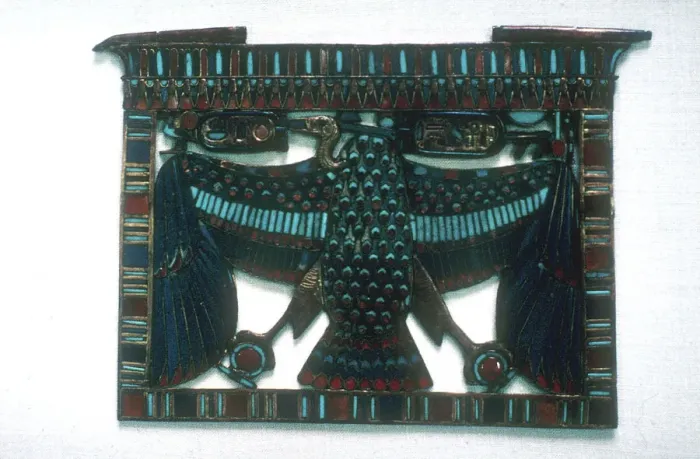 Framed Print : Pendant of the Vulture of Upper Egypt and two cartouches, Cairo, c14th century BC Framed Print : Pendant of the Vulture of Upper Egypt and two cartouches, Cairo, c14th century BC