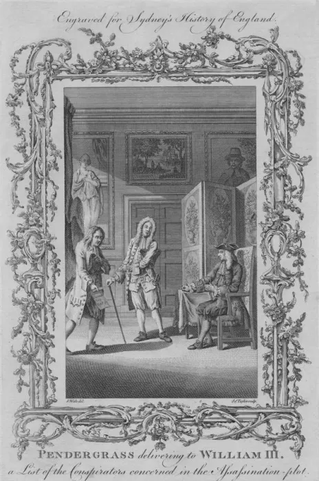 Framed Print : Pendergrass delivering to William III a List of Conspirators in the Assassination plot, 1773 Framed Print : Pendergrass delivering to William III a List of Conspirators in the Assassination plot, 1773
