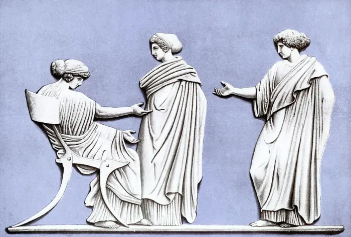 Framed Print : Penelope and Maidens, Wedgwood plaque, 18th century, (c1920) Framed Print : Penelope and Maidens, Wedgwood plaque, 18th century, (c1920)