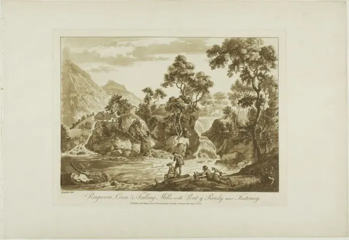 Framed Print : Pengnern Corn and Fulling Mills, with Pont y Pandy, Near Festiniog, 1776 Framed Print : Pengnern Corn and Fulling Mills, with Pont y Pandy, Near Festiniog, 1776