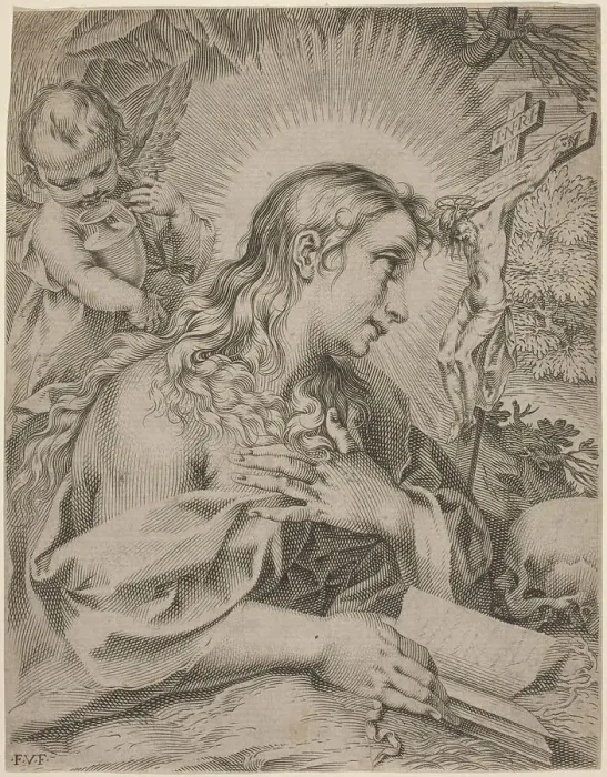 Framed Print : The Penitent Magdalene, first quarter 17th century. Creator: Francesco Villamena Framed Print : The Penitent Magdalene, first quarter 17th century. Creator: Francesco Villamena