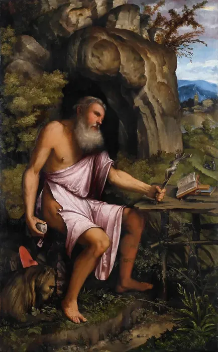Framed Print : Penitent Saint Jerome, 1516-1517. Creator: Romanino, Gerolamo (1485 / 6-1566) Framed Print : Penitent Saint Jerome, 1516-1517. Creator: Romanino, Gerolamo (1485 / 6-1566)