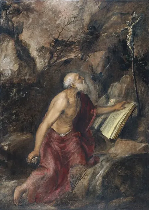 Framed Print : The Penitent Saint Jerome, 1575. Creator: Titian Framed Print : The Penitent Saint Jerome, 1575. Creator: Titian