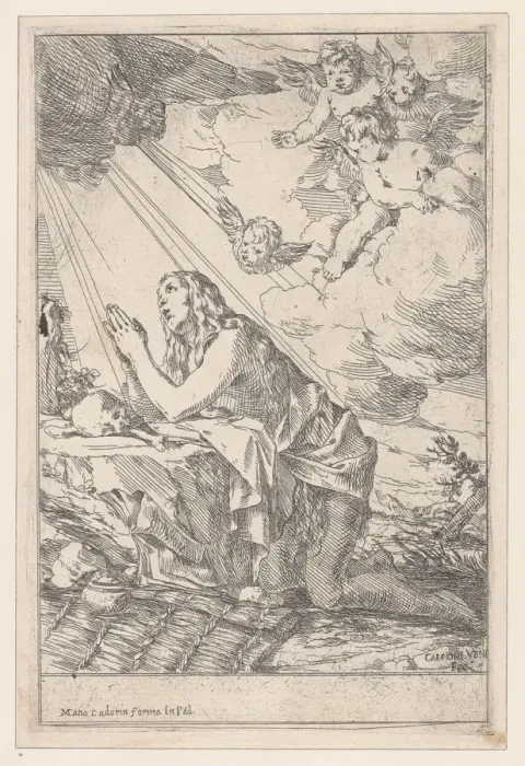 Framed Print : The Penitent Saint Mary Magdalene, kneeling before a skull and bones, 1640-60 Framed Print : The Penitent Saint Mary Magdalene, kneeling before a skull and bones, 1640-60