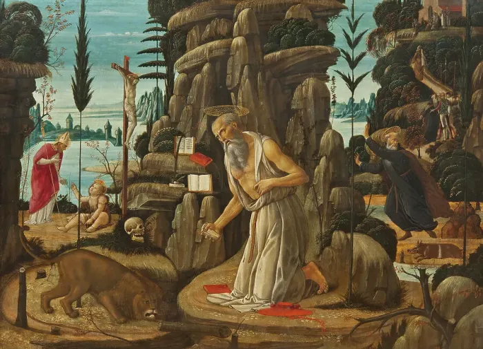 Framed Print : The Penitent St Jerome. Creator: Jacopo del Sellaio Framed Print : The Penitent St Jerome. Creator: Jacopo del Sellaio