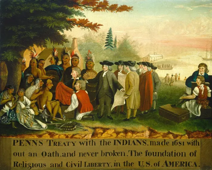 Framed Print : Penns Treaty with the Indians, c. 1840 / 1844. Creator: Edward Hicks Framed Print : Penns Treaty with the Indians, c. 1840 / 1844. Creator: Edward Hicks