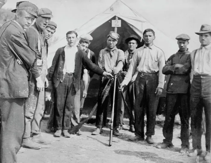 Framed Print : Pennsylvania coal strike - in Atlantic camp showing guns of deputies, between c1910 and c1915. Creator: Bain News Service Framed Print : Pennsylvania coal strike - in Atlantic camp showing guns of deputies, between c1910 and c1915. Creator: Bain News Service