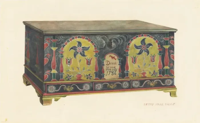 Framed Print : Pennsylvania German Chest, 1935 / 1942. Creator: Betty Jean Davis Framed Print : Pennsylvania German Chest, 1935 / 1942. Creator: Betty Jean Davis