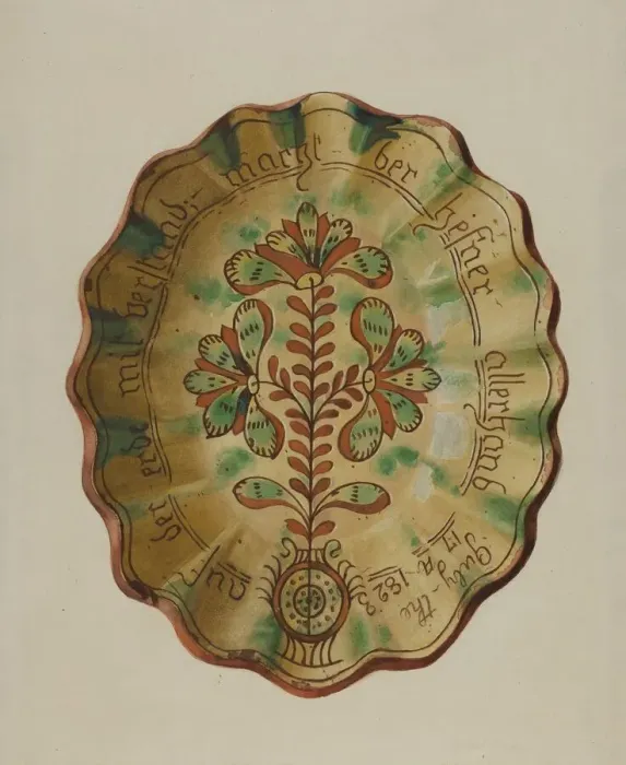Framed Print : Pennsylvania German Dish, c. 1936. Creator: Albert J. Levone Framed Print : Pennsylvania German Dish, c. 1936. Creator: Albert J. Levone