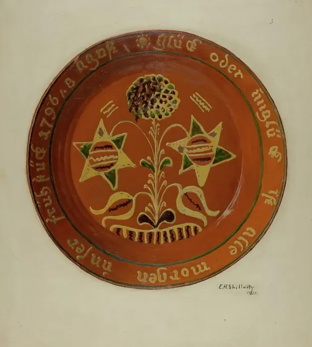 Framed Print : Pennsylvania German Dish, c. 1938. Creator: Eugene Shellady Framed Print : Pennsylvania German Dish, c. 1938. Creator: Eugene Shellady