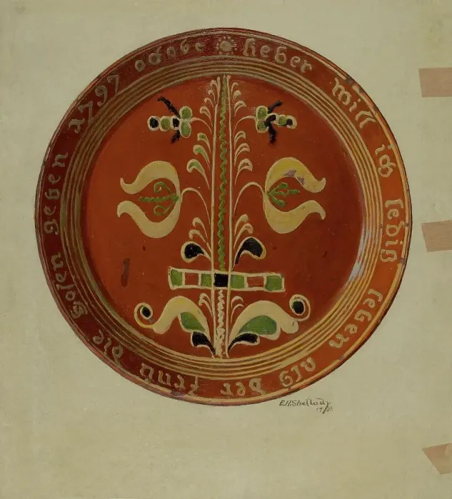 Framed Print : Pennsylvania German Plate, 1938. Creator: Eugene Shellady Framed Print : Pennsylvania German Plate, 1938. Creator: Eugene Shellady