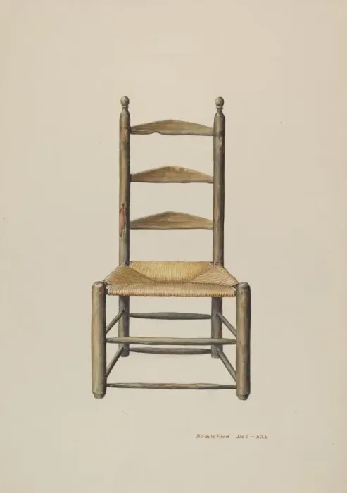 Framed Print : Pennsylvania Ladder Back Chair, 1935 / 1942. Creator: Samuel W. Ford Framed Print : Pennsylvania Ladder Back Chair, 1935 / 1942. Creator: Samuel W. Ford