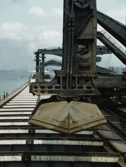Framed Print : Pennsylvania R.R. ore docks, unloading iron ore from a lake freighter... Cleveland, Ohio, 1943. Creator: Jack Delano Framed Print : Pennsylvania R.R. ore docks, unloading iron ore from a lake freighter... Cleveland, Ohio, 1943. Creator: Jack Delano