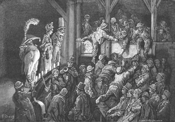 Framed Print : The Penny Gaff, 1872. Creator: Gustave Doré Framed Print : The Penny Gaff, 1872. Creator: Gustave Doré