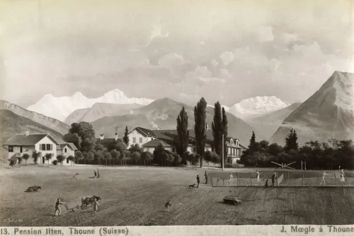 Framed Print : Pension Liten, Thun, Switzerland, 1885. Artist: J Moegle Framed Print : Pension Liten, Thun, Switzerland, 1885. Artist: J Moegle