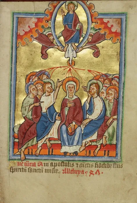 Framed Print : Pentecost, about 1190-1200; text added about 1480-1490. Creator: Unknown Framed Print : Pentecost, about 1190-1200; text added about 1480-1490. Creator: Unknown