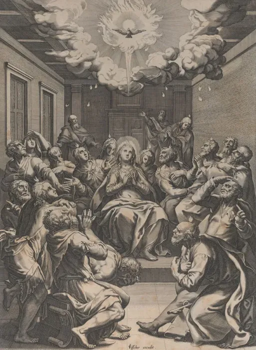 Framed Print : The Pentecost, 1574. Creator: Claes Jansz Visscher Framed Print : The Pentecost, 1574. Creator: Claes Jansz Visscher