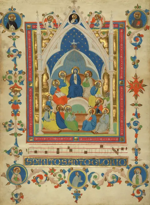 Framed Print : Pentecost: Leaf from the Laudario of Sant'Agnese, about 1340. Creator: Master of the Dominican Effigies Framed Print : Pentecost: Leaf from the Laudario of Sant'Agnese, about 1340. Creator: Master of the Dominican Effigies